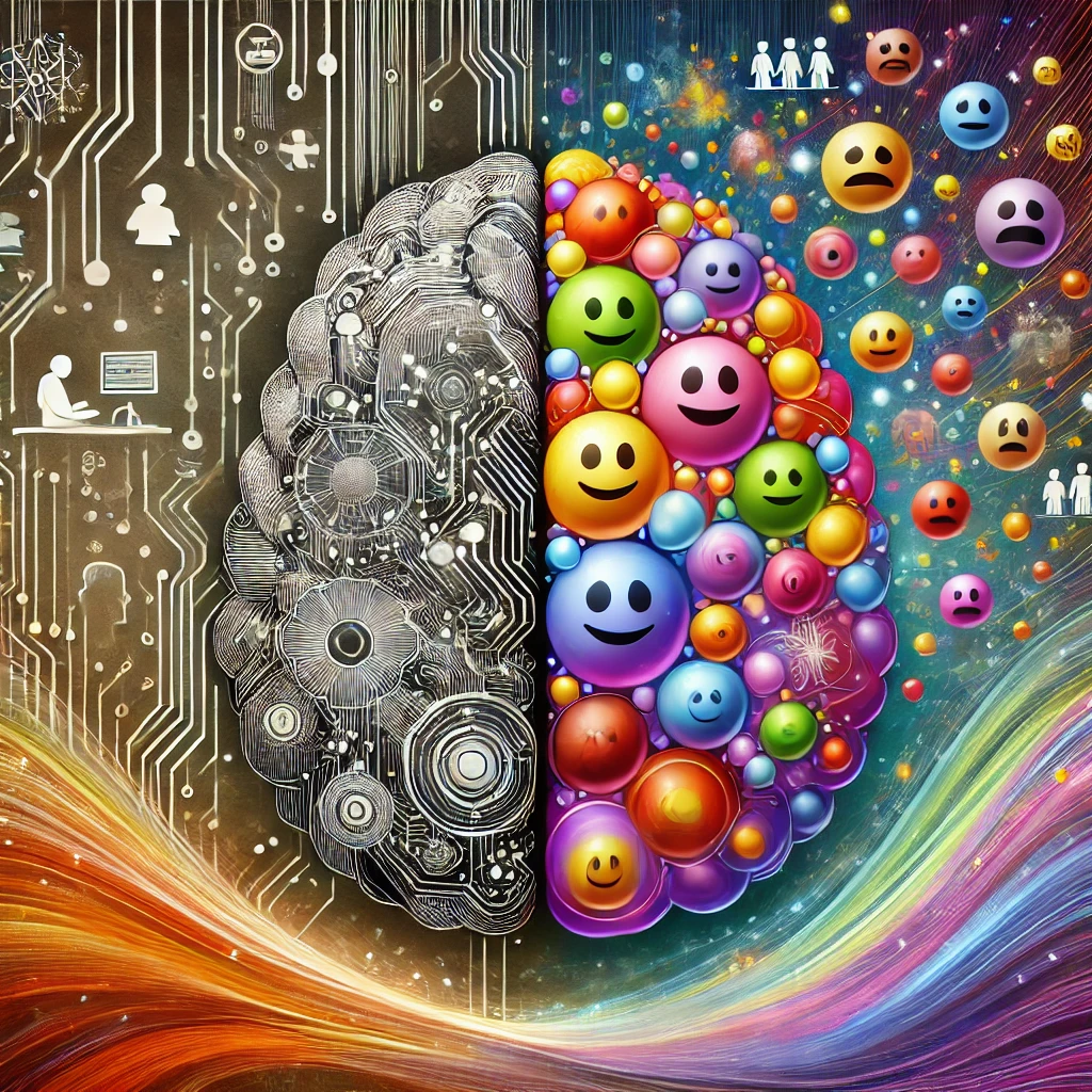 Inside Out 2 A-stylized-human-brain-half-organic-and-half-digital-representing-the-intersection-of-human-emotional-intelligence-and-AI.-Inside-the-brain-colorful